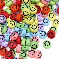 Smiley - emoji perler. Farvemix. 7 x 3.5 mm. 50+ stk.